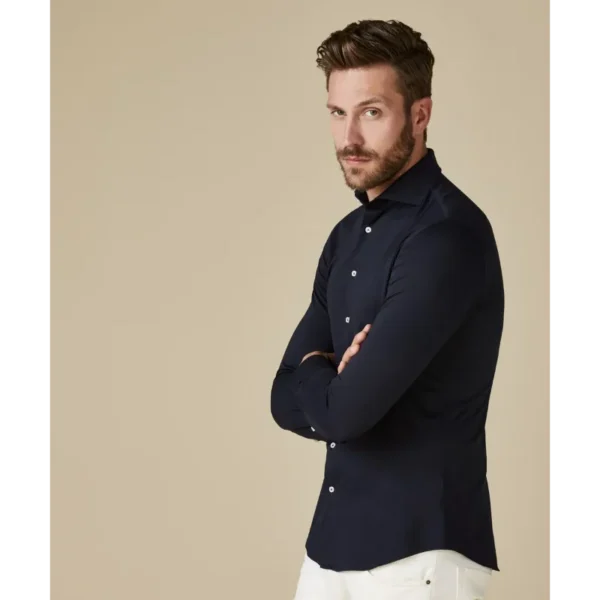 PP2HC10010_1 PROFUOMO Japanese Knit Overhemd PP2HC10010 Donkerblauw