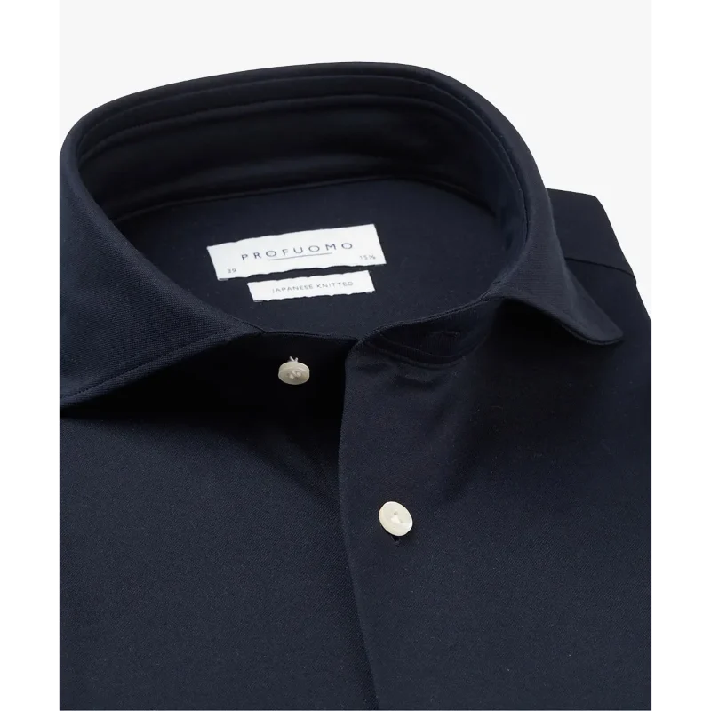 PROFUOMO Japanese Knit Overhemd PP2HC10006 Donkerblauw