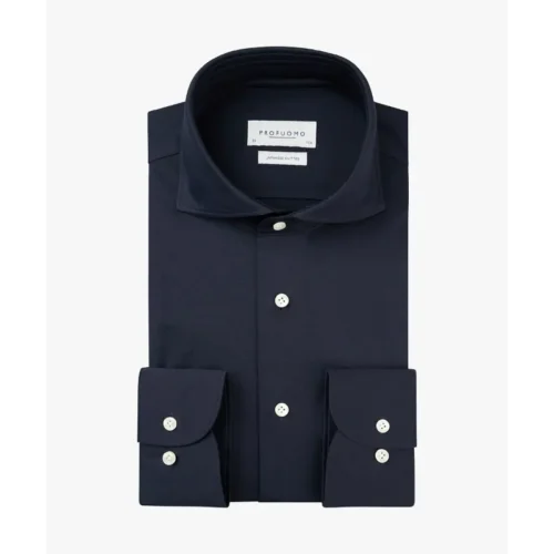 PROFUOMO Japanese Knit Overhemd PP2HC10010 Donkerblauw