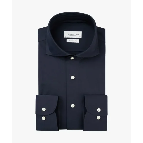 PP2HC10010_103_P PROFUOMO Japanese Knit Overhemd PP2HC10010 Donkerblauw