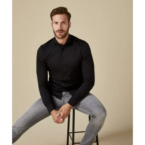 PP2HC10011_1 PROFUOMO Japanese Knit Overhemd PP2HC10011 Zwart