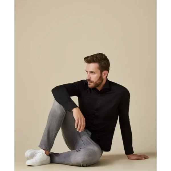 PP2HC10011_100 PROFUOMO Japanese Knit Overhemd PP2HC10011 Zwart