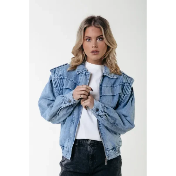WO115506-564-Lightbluedenim-19090 Colourful Rebel Denim Jack WO115506 Blauw