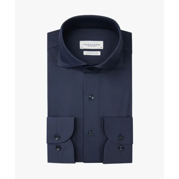 PPVH30044B Profuomo Japanese Knit Overhemd PPVH30044b Midden Blauw