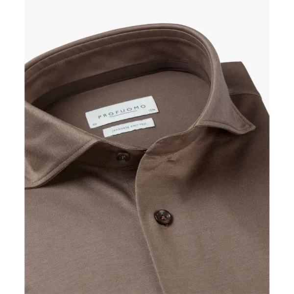 PPVH30044C_100 Profuomo Japanese Knit Overhemd PPVH30044C Taupe