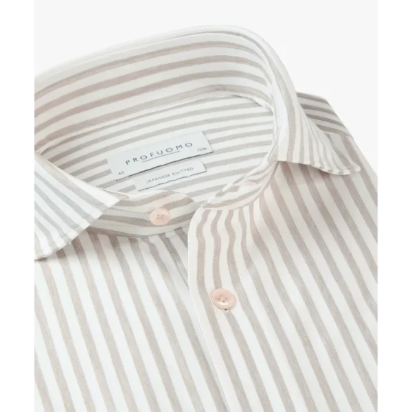 PPVH30045B_100 Profuomo Japanese Knit Overhemd PPVH30045B Zand
