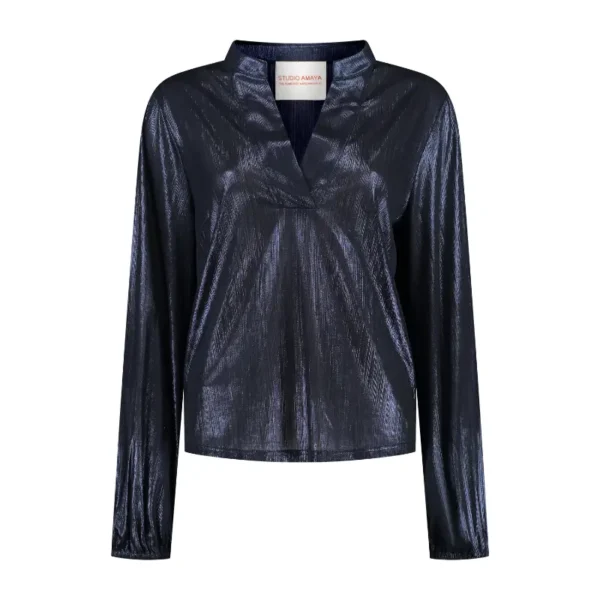 Luna Blouse_Blue_Front Studio Amaya Blouse Luna Blauw
