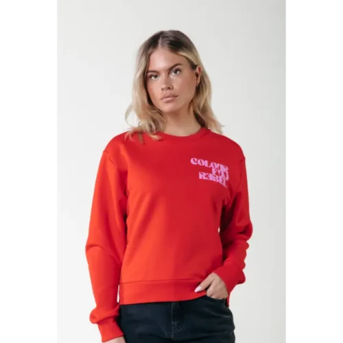 WS416206-651-ScarletRed-21833 Colourful Rebel Sweater Puff Logo WS416206 Rood
