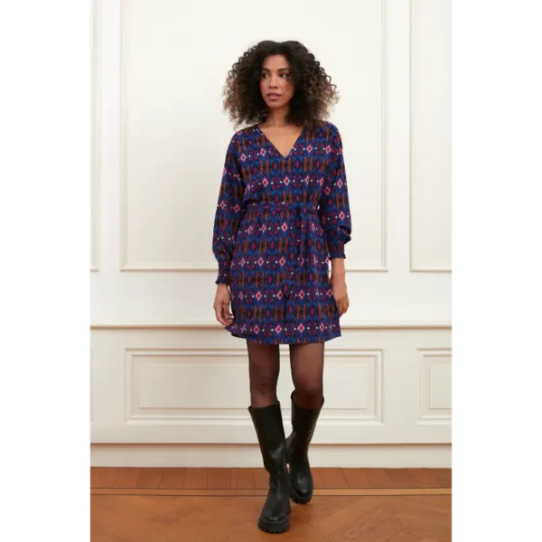 Dress Sofie Blue Stars Print PL21 2 Lofty Manner Jurk Sofie PL21 Blauw