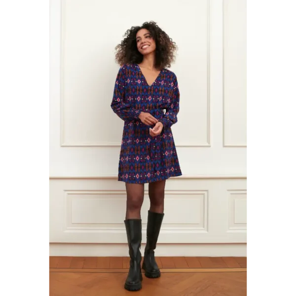 Dress Sofie Blue Stars Print PL21 Lofty Manner Jurk Sofie PL21 Blauw