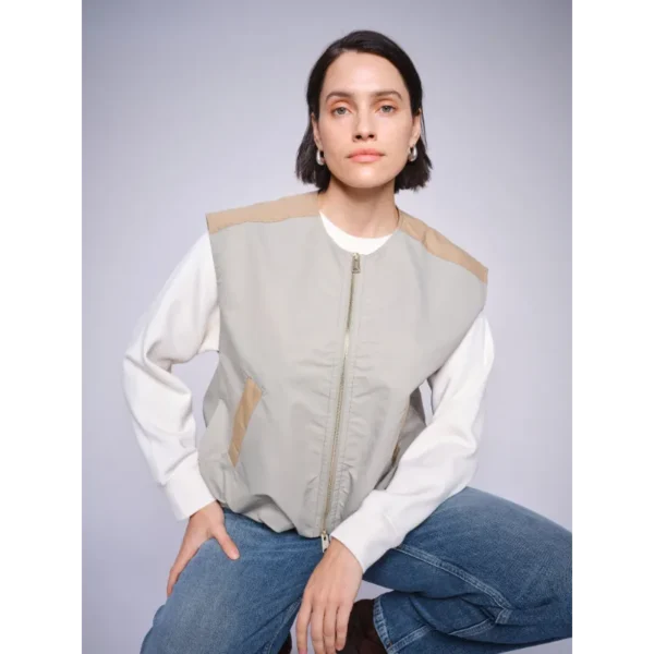 MOS-MOSH_spring_summer_2025_original_167980 829 MMKura Waistcoat Shadow - 168530 180 MMAbello OLS Basic Sweatshirt Ecru - 170030 493 MMAdeline Cut Jeans Mid Blue Mos Mosh Gilet MMkura 167980 Groen