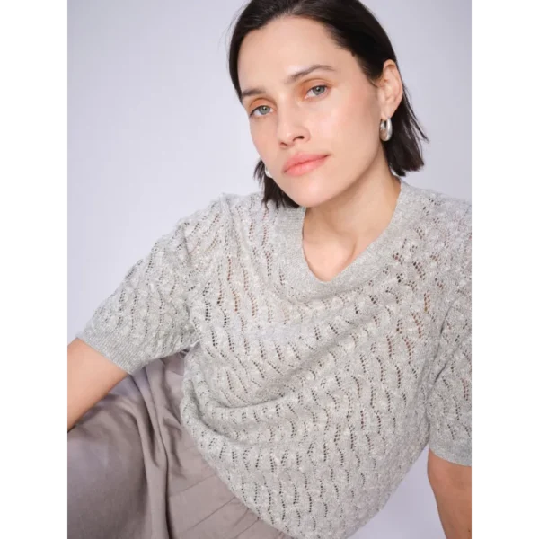 MOS-MOSH_spring_summer_2025_original_168720 829 MMKarin Marisol SS Linen Knit Shadow - 169640 829 MMEnja Alexis Skirt Shadow. Mos Mosh Trui MMkarin 168720 829 Groen