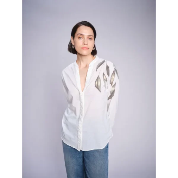 MOS-MOSH_spring_summer_2025_original_169850 180 MMGemran Flick Blouse Ecru - 170030 493 MMAdeline Cut Jeans Mid Blue_1 Mos Mosh Blouse MMgemran 169850 Off-White