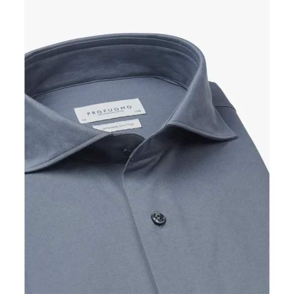 PPWH10001D_100 Profuomo Japanese Knitted Overhemd PPWH10001d Blauw