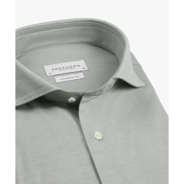 PPWH10002F_100 Profuomo Japanese Knitted Overhemd PPWH10002f Groen