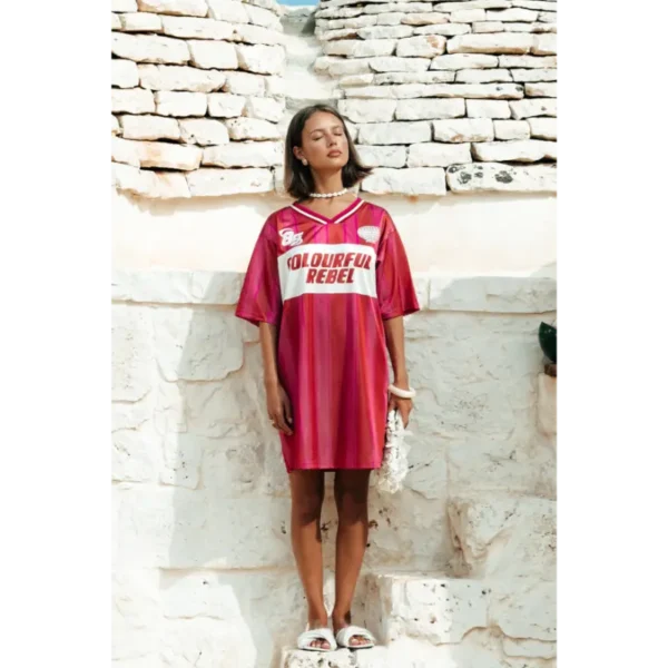 WD116924-671-MediumBrightPink-24989 Colourful Rebel Jurk Taylie Striped Football wd116924 Roze