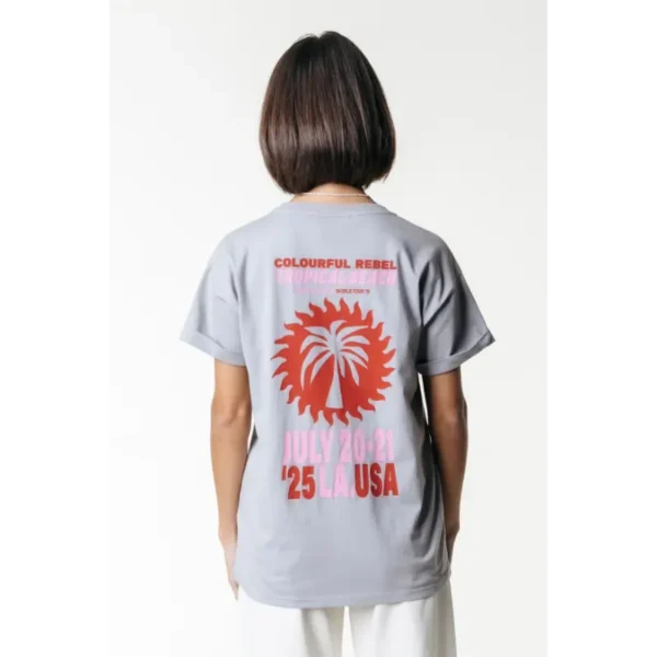 Colourful Rebel T-shirt Tropical Beach Tour wt116891 Grijs