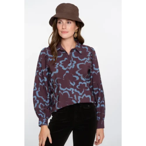 Geisha Blouse 53757-20 Blue/Burgundy