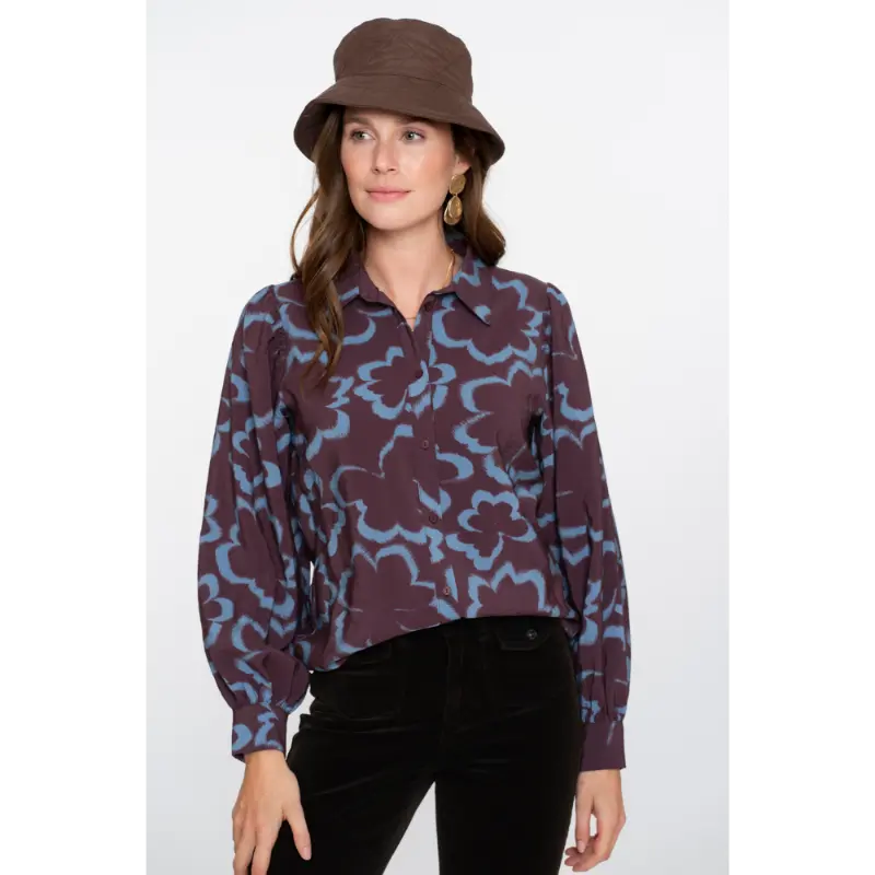 Geisha Blouse 53757-20 Blue/Burgundy