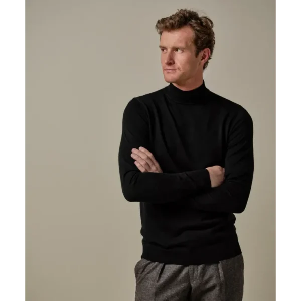 zwarte-merino-mockneck (1) Profuomo Coltrui PPWJ30004g Zwart