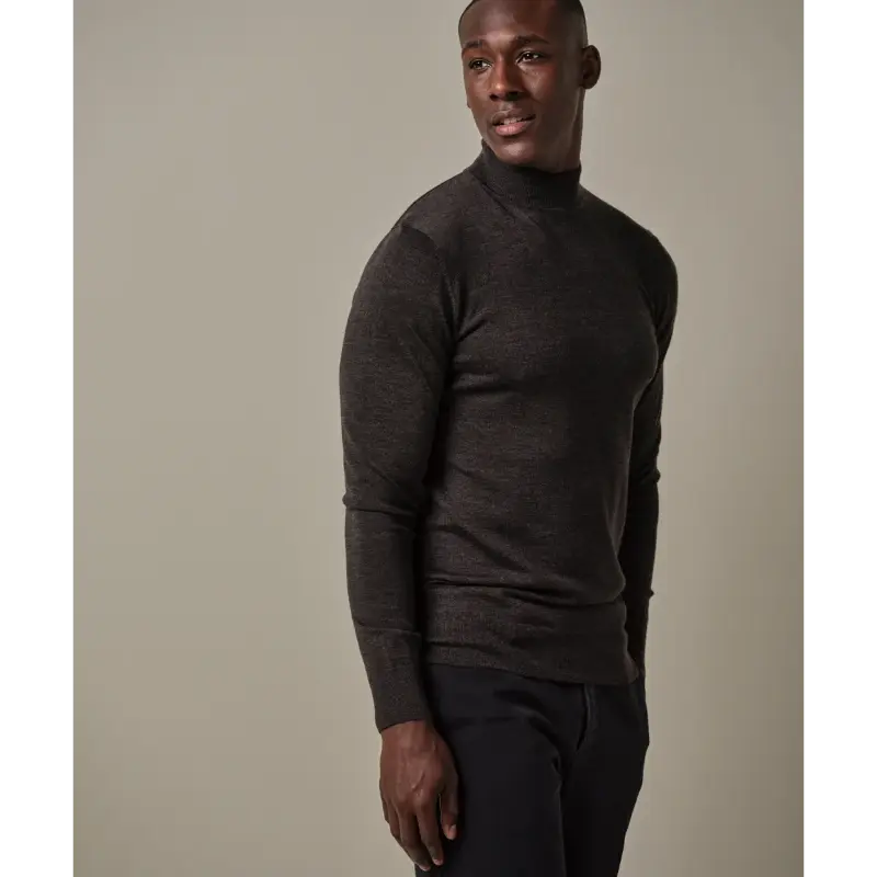 ppwj30004c-2 Profuomo Trui Mockneck PPWJ30004c Donkerbruin