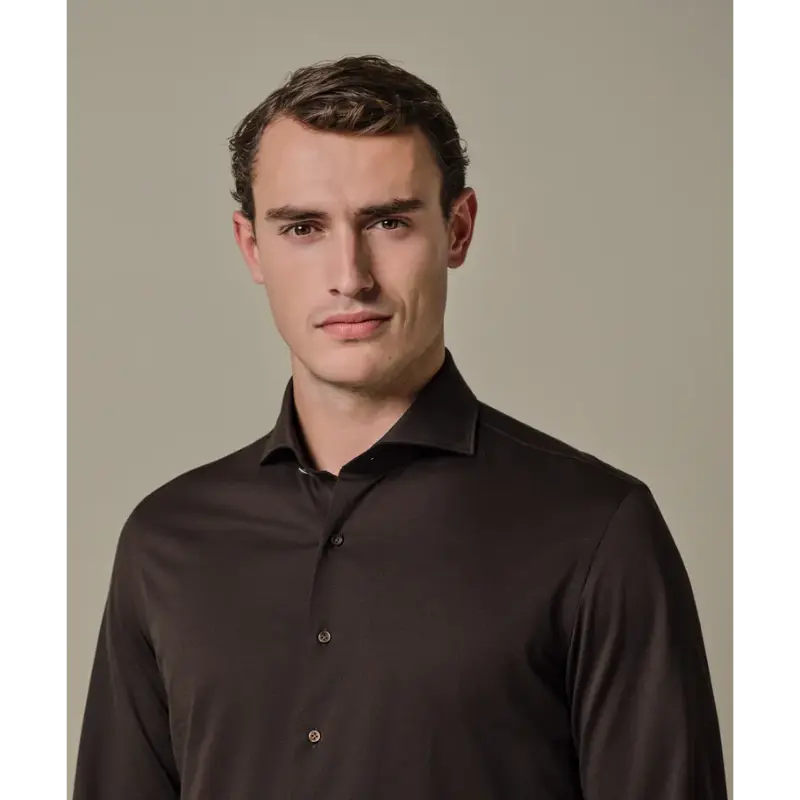 PPXH10032A-3 Profuomo Japanese Knitted Overhemd PPXH10032a Dark Brown