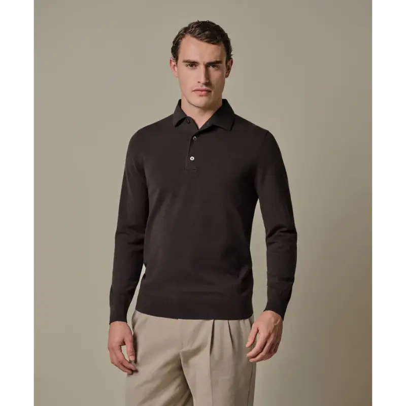 ppxj10005a-1 Profuomo Luxury Basic Polo PPXJ10005a Dark Brown