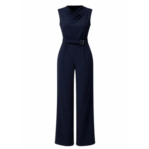 Freebird Jumpsuit Jantilia donkerblauw 2437 Midnight Bl – vooraanzicht Donkerblauwe Freebird Jumpsuit Jantilia, vooraanzicht zonder model