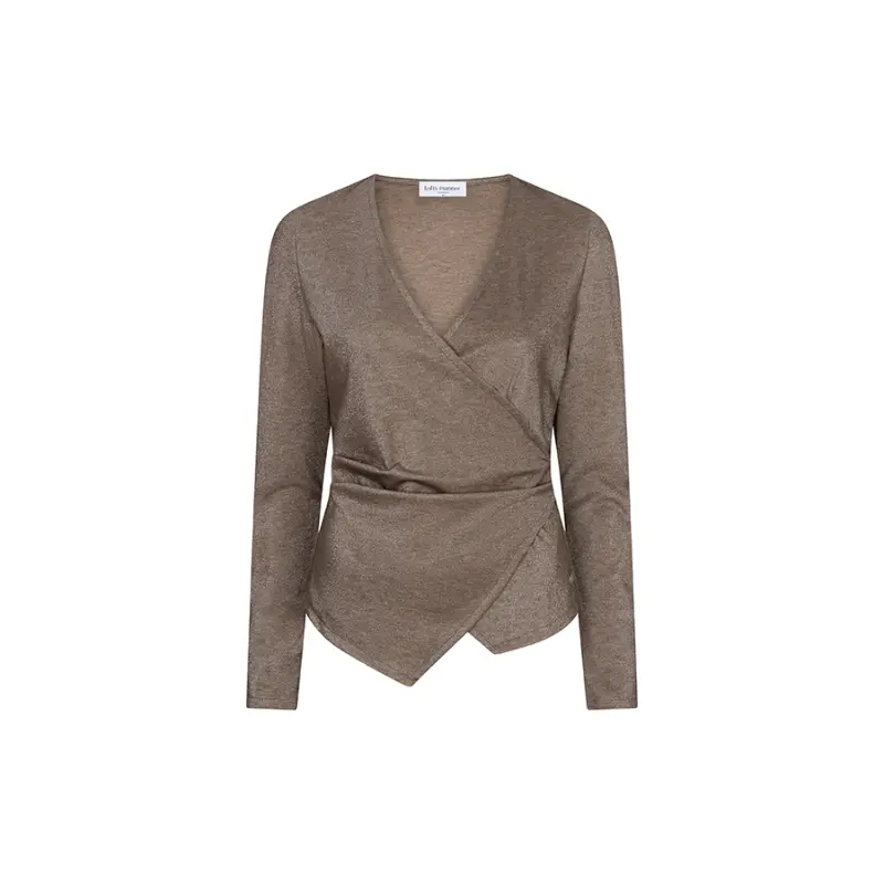 Lofty Manner Top RJ06 Jori Bruin 192 Taupe – vooraanzicht Lofty Manner Jori top in taupe, vooraanzicht zonder model