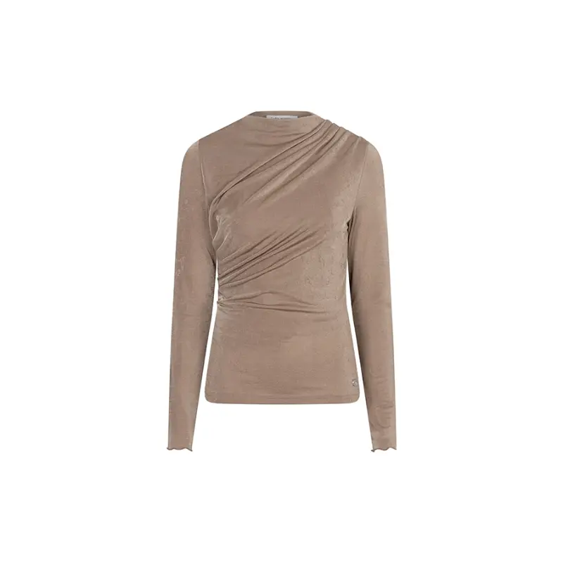 Lofty Manner T-Shirt Dames RJ18 Top Jimmi taupe bruin – vooraanzicht Lofty Manner Top Jimmi in taupe bruin, vooraanzicht zonder model