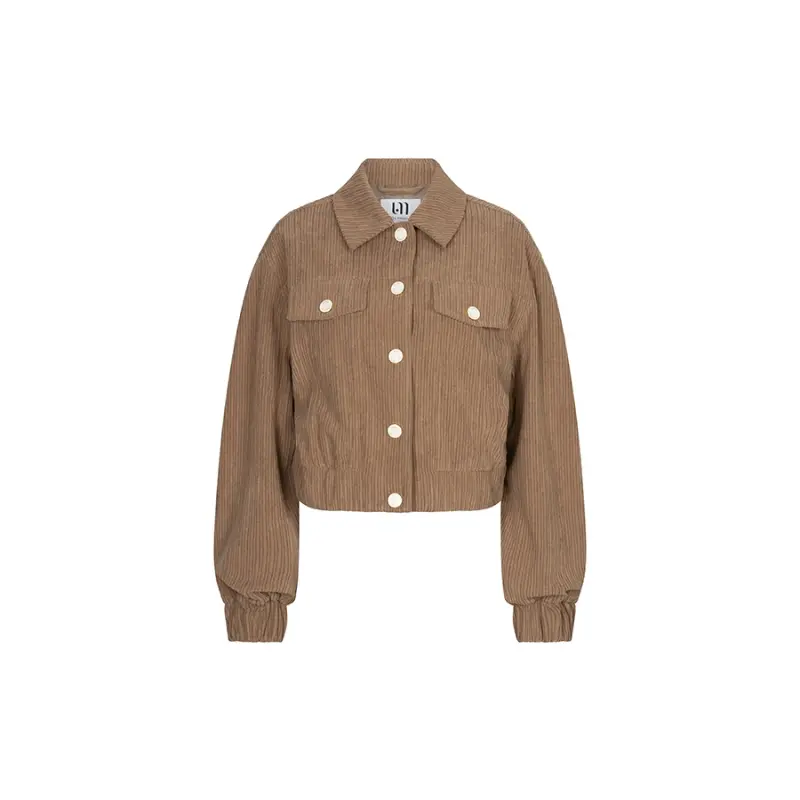 Lofty Manner Blazer RJ46 Jaxy Corduroy bruin 192 taupe – vooraanzicht Taupekleurige Lofty Manner blazer zonder model, vooraanzicht